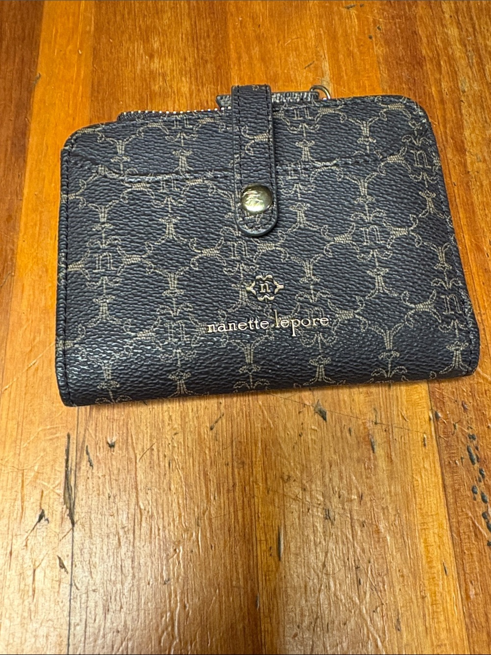 Nanette Lepore Black and Tan Logo-Print Wallet